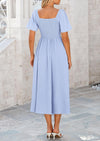 PRETTYGARDEN Summer Dress for Women Casual Short Sleeve Bow Tie V Neck Ruffle Midi Flowy Dresses