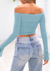 PRETTYGARDEN Off The Shoulder Tops for Women Trendy Ruched Mesh Slim Fit Long Sleeve Shirts Y2K Going Out Summer Outfits