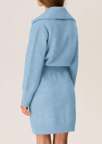Long Sleeve V Neck Button Down Knit Pullover Sweater Dresses