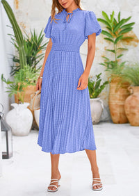 Swiss Dot Pleated A Line Casual Flowy Party Midi Dress