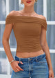 Off The Shoulder Short Sleeve Ruched Slim Fit Y2K Going Out Blouses