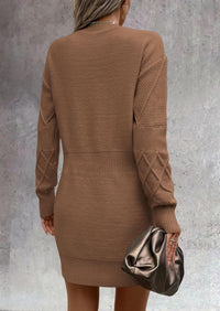 Long Sleeve Chunky Ribbed Knit Mini Sweater Dresses