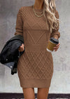 PRETTYGARDEN Sweater Dress for Women Long Puff Sleeve Turtleneck Ribbed Knit Oversized Pullover Winter Short Dress