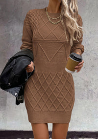 Long Sleeve Chunky Ribbed Knit Mini Sweater Dresses