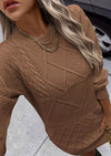PRETTYGARDEN Sweater Dress for Women Long Puff Sleeve Turtleneck Ribbed Knit Oversized Pullover Winter Short Dress