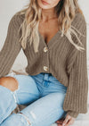 PRETTYGARDEN Women's Chunky Knit Open Front Sweater Long Sleeve Button Loose Short Cardigan Outerwear Coats
