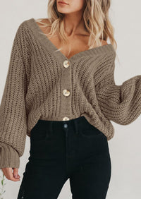 PRETTYGARDEN Women's Chunky Knit Open Front Sweater Long Sleeve Button Loose Short Cardigan Outerwear Coats