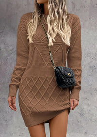 Long Sleeve Chunky Ribbed Knit Mini Sweater Dresses