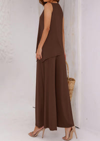 Asymmetrical Split Tank Tops Wide Leg Pants  Two Piece Sets