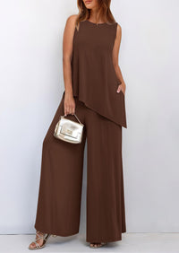Asymmetrical Split Tank Tops Wide Leg Pants  Two Piece Sets