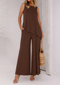 Asymmetrical Split Tank Tops Wide Leg Pants  Two Piece Sets