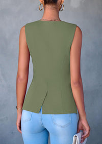Dressy Business Casual Sleeveless Button Down Blazer Waistcoat
