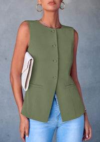 Dressy Business Casual Sleeveless Button Down Blazer Waistcoat