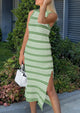 Knit Side Slit Striped Long Tank Dress