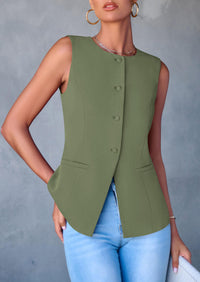 Dressy Business Casual Sleeveless Button Down Blazer Waistcoat