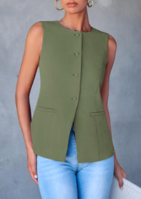 Dressy Business Casual Sleeveless Button Down Blazer Waistcoat