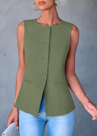 Dressy Business Casual Sleeveless Button Down Blazer Waistcoat