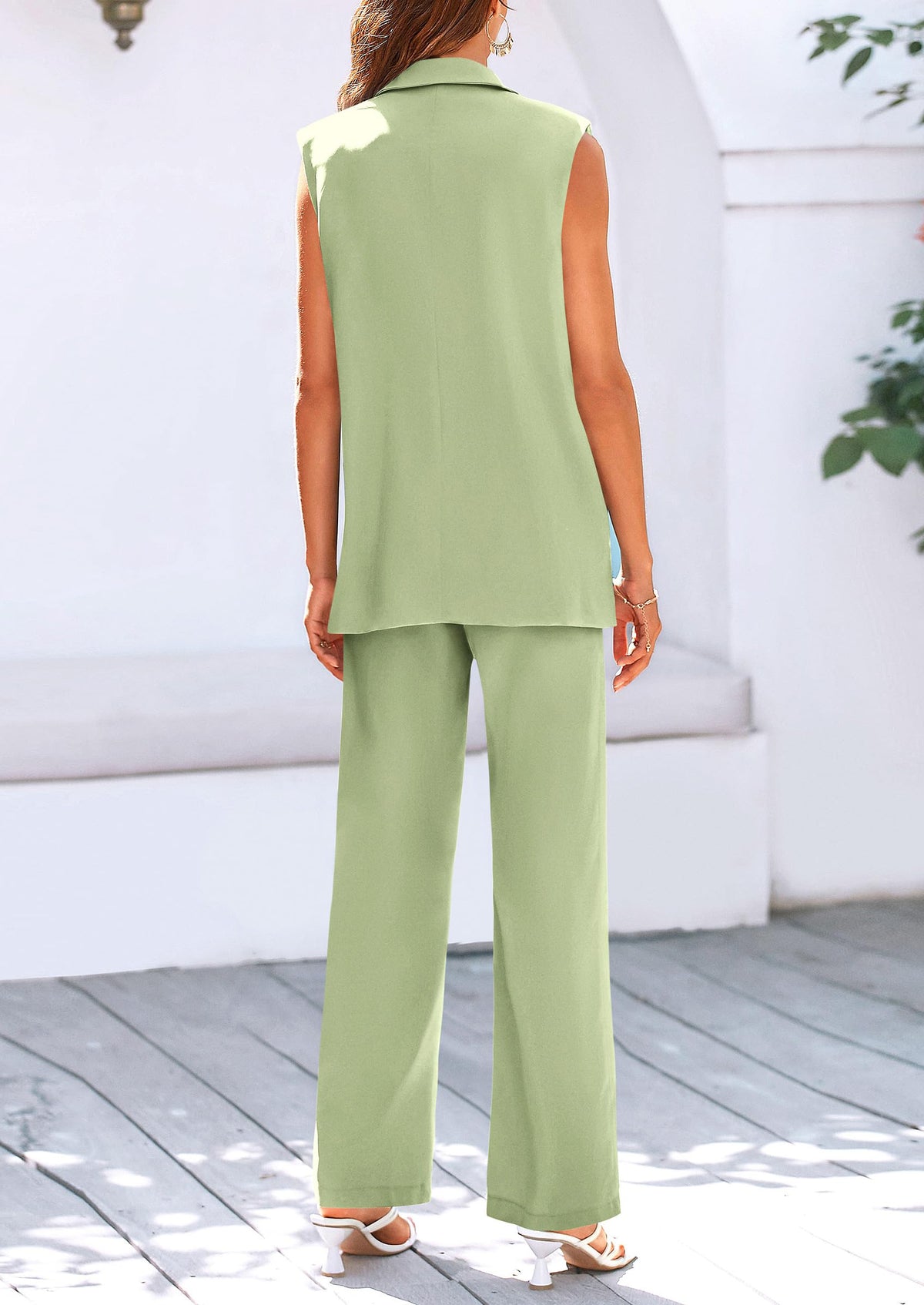 Sleeveless Suit Vest And Wide Leg Pants Business Casual Blazer Set