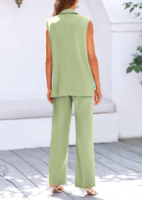 Sleeveless Suit Vest And Wide Leg Pants Business Casual Blazer Set