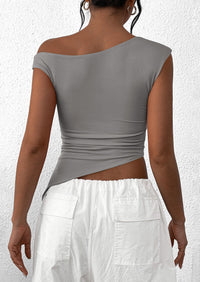 Off The Shoulder Sleeveless One Shoulder Ruched Asymmetrical Y2K Tank Top