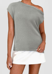 Off The Shoulder Casual Short Sleeve Tunic Lightweight Knit Sweaters