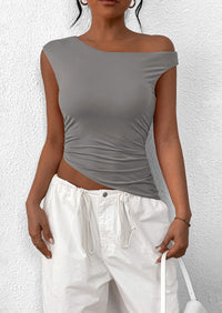 Off The Shoulder Sleeveless One Shoulder Ruched Asymmetrical Y2K Tank Top