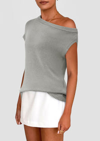 Off The Shoulder Casual Short Sleeve Tunic Lightweight Knit Sweaters
