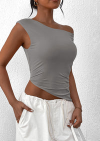 Off The Shoulder Sleeveless One Shoulder Ruched Asymmetrical Y2K Tank Top