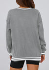 PRETTYGARDEN Women's Oversized Sweatshirts Casual Long Sleeve Stripes Knit V Neck Pullover Top Fall Teens Preppy Clothes