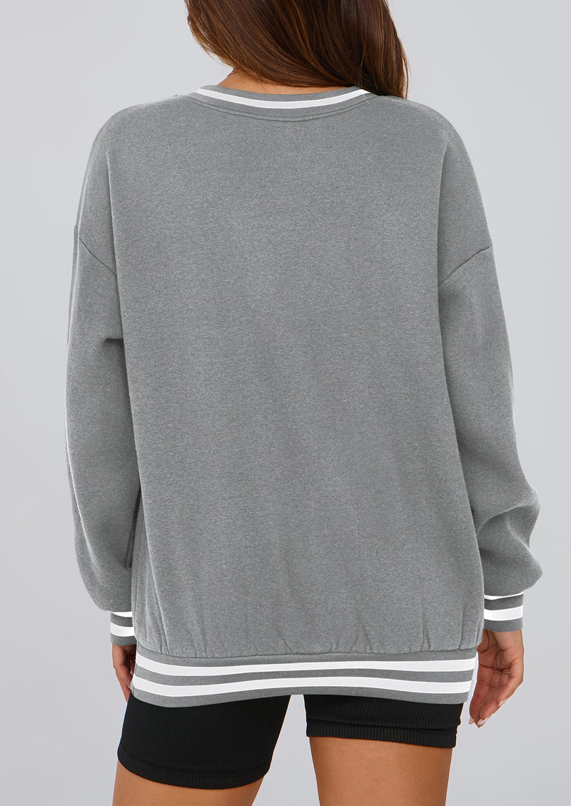 PRETTYGARDEN Women's Oversized Sweatshirts Casual Long Sleeve Stripes Knit V Neck Pullover Top Fall Teens Preppy Clothes