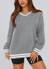 PRETTYGARDEN Women's Oversized Sweatshirts Casual Long Sleeve Stripes Knit V Neck Pullover Top Fall Teens Preppy Clothes
