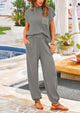Knit Pullover Tops And High Waisted Pants Two Piece Sets