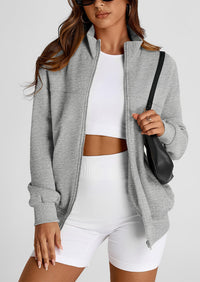 Full Zip Up Long Sleeve Loose Fit Trendy Casual Cardigan with Pockets