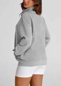 Full Zip Up Long Sleeve Loose Fit Trendy Casual Cardigan with Pockets