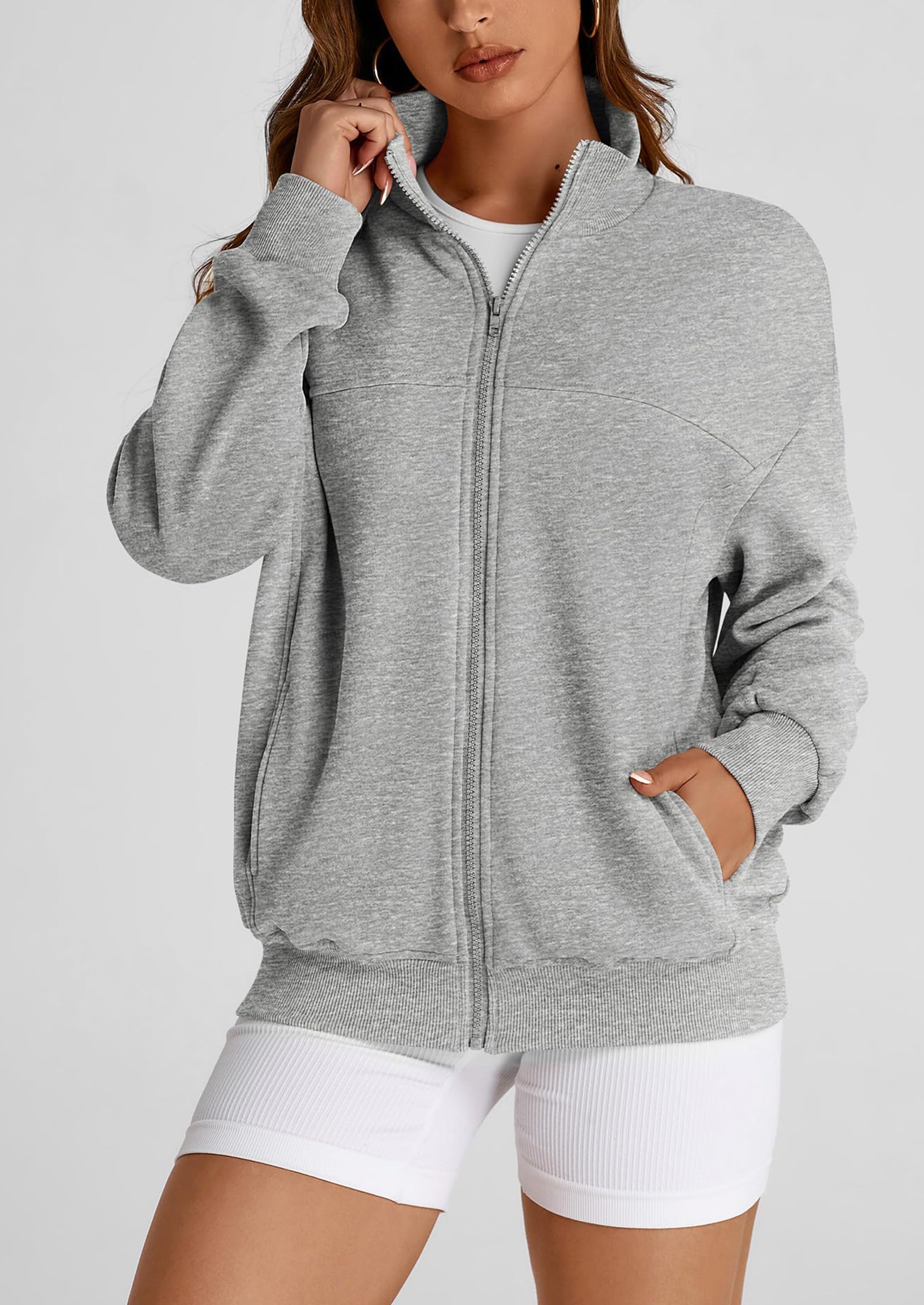 PRETTYGARDEN Women's Spring Fall Fashion Full Zip Up Sweatshirt Long Sleeve Loose Fit Trendy Casual Jacket with Pockets