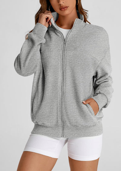 PRETTYGARDEN Women's Spring Fall Fashion Full Zip Up Sweatshirt Long Sleeve Loose Fit Trendy Casual Jacket with Pockets