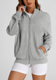 Full Zip Up Long Sleeve Loose Fit Trendy Casual Cardigan with Pockets