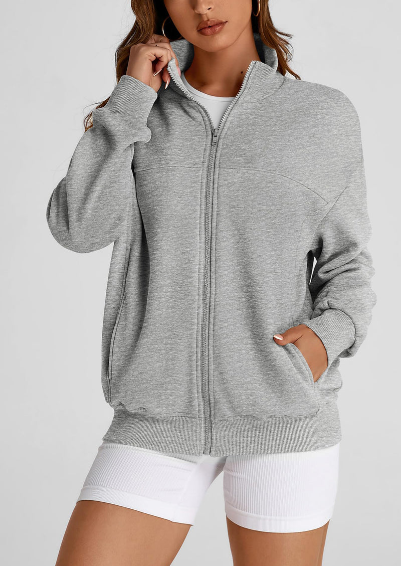 PRETTYGARDEN Women's Spring Fall Fashion Full Zip Up Sweatshirt Long Sleeve Loose Fit Trendy Casual Jacket with Pockets