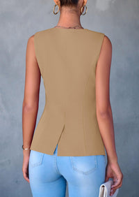 Dressy Business Casual Sleeveless Button Down Blazer Waistcoat