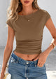 Ruched Crop Cap Sleeve Ribbed Knit Fitted Going Out T-shirts