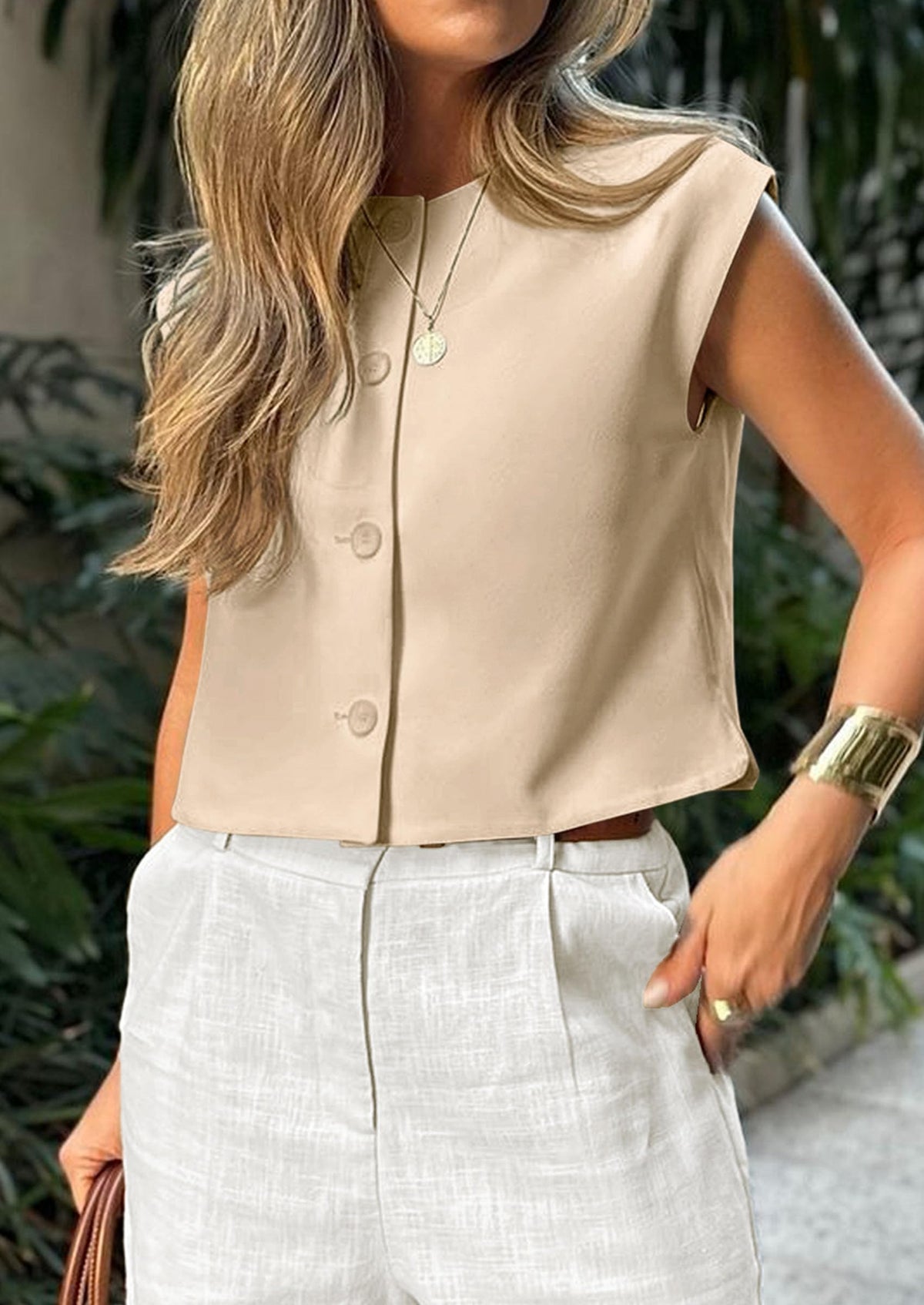 Dressy Business Casual Cap Sleeve Button Trendy Blazer Waistcoat Cardigan
