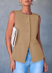 Dressy Business Casual Sleeveless Button Down Blazer Waistcoat