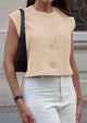 Dressy Business Casual Cap Sleeve Button Trendy Blazer Waistcoat Cardigan