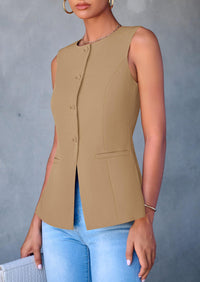Dressy Business Casual Sleeveless Button Down Blazer Waistcoat