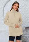 PRETTYGARDEN Womens Long Sleeve Quarter Zip Pullover Sweater Casual Loose V Neck Collared Ribbed Knit Jumper Tops Thumb Hole