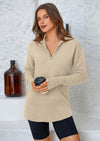 PRETTYGARDEN Womens Long Sleeve Quarter Zip Pullover Sweater Casual Loose V Neck Collared Ribbed Knit Jumper Tops Thumb Hole