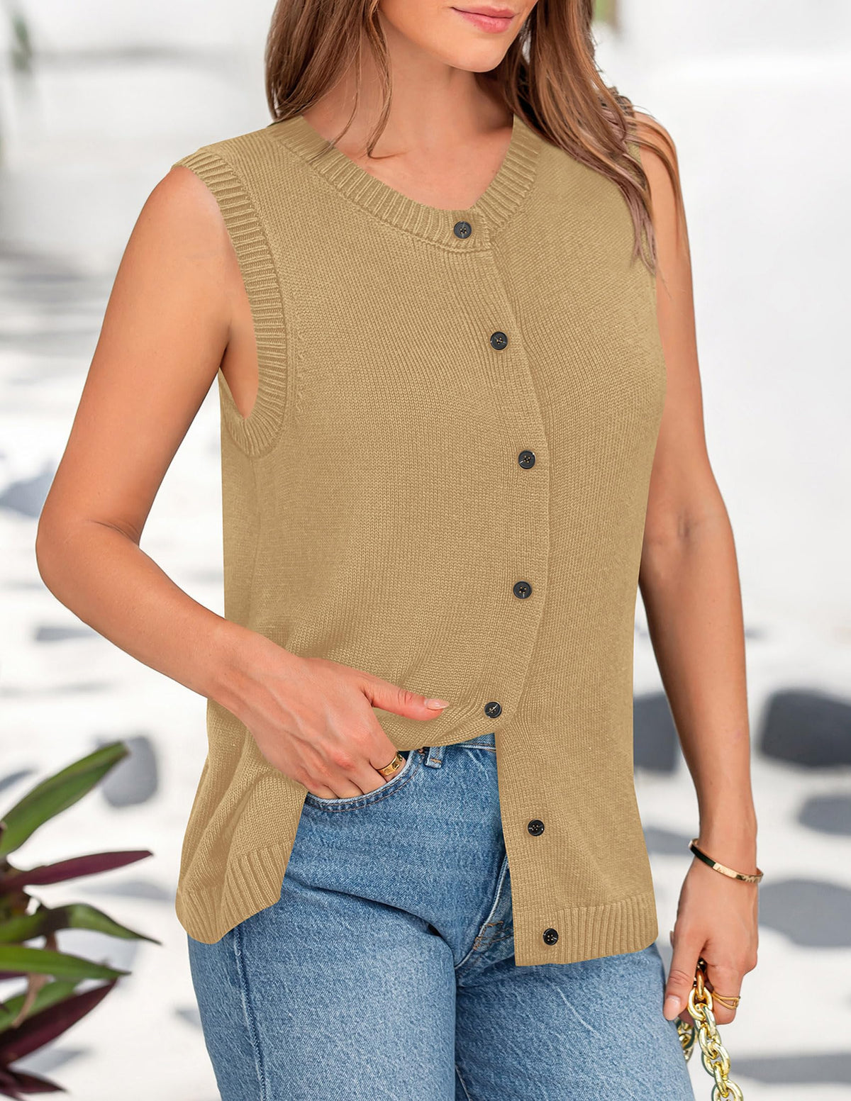 Dressy Business Casual Cap Sleeve Button Trendy Blazer Waistcoat Cardigan