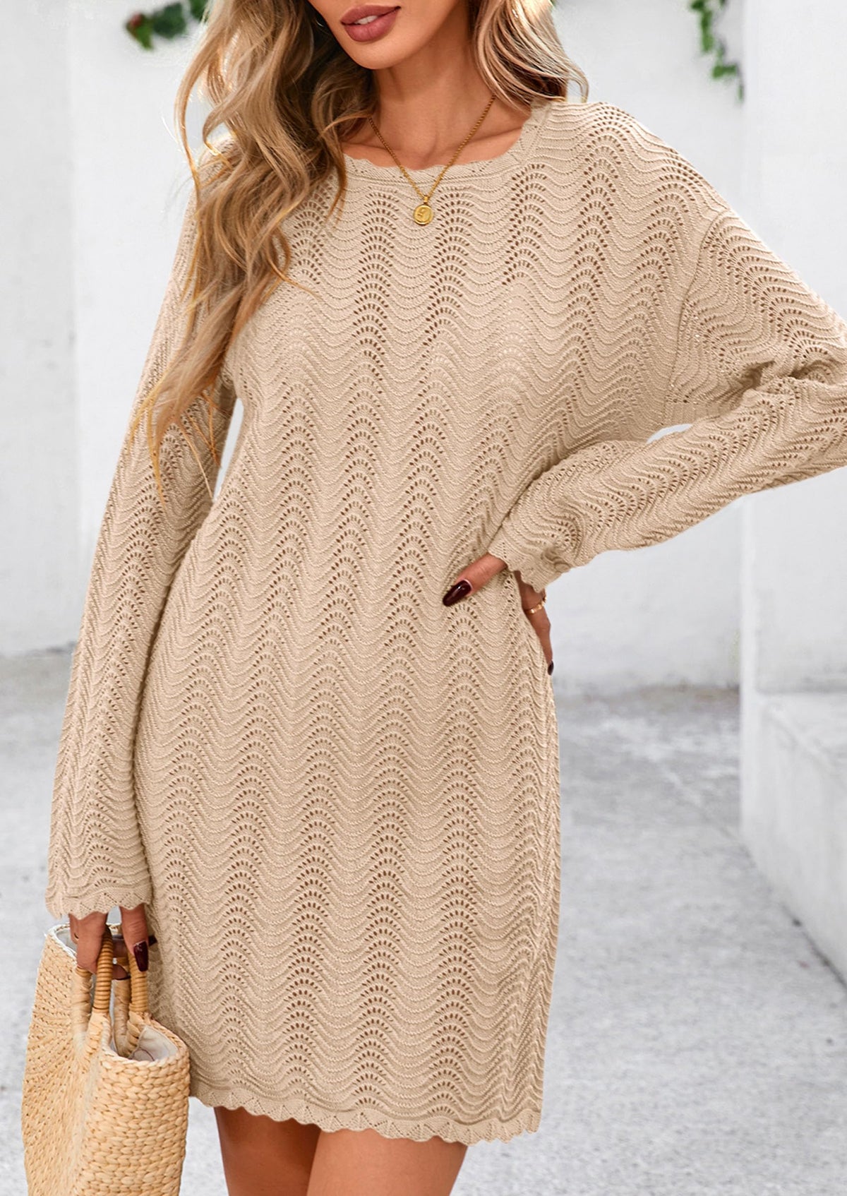 Crochet Knit Hollow Out Beach Vacation Cover Ups Dress