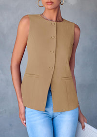 Dressy Business Casual Sleeveless Button Down Blazer Waistcoat
