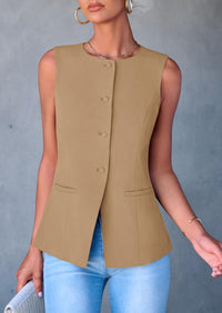 Dressy Business Casual Sleeveless Button Down Blazer Waistcoat
